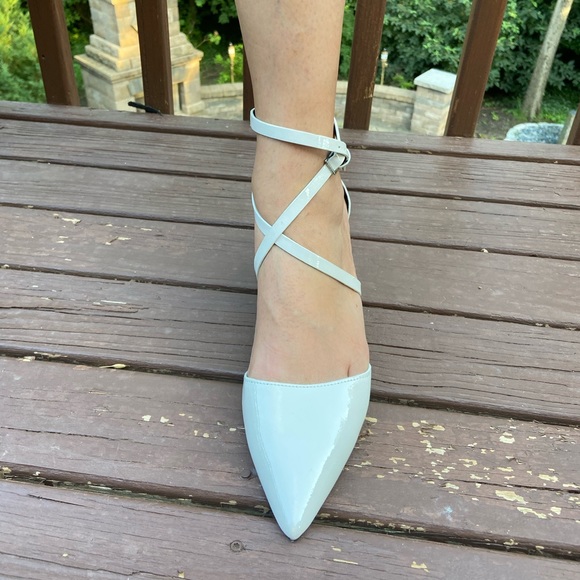 Topshop Strappy Cream Gray Block Heels Size 10 - Picture 2 of 5